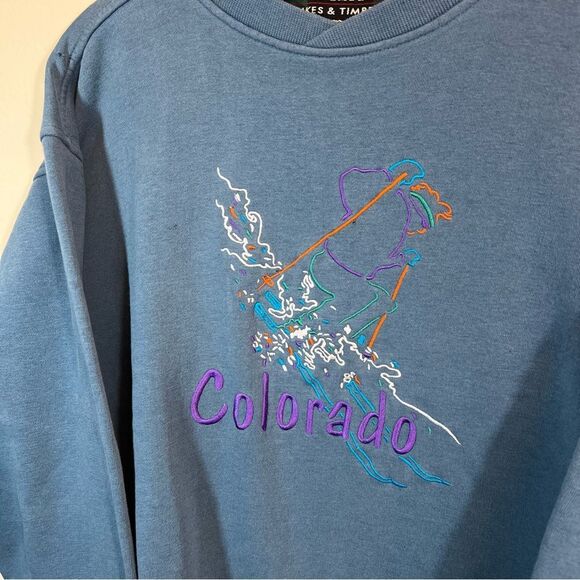 Great American Blue Embroidered Colorado Skier Ski Sweatshirt Medium - Picture 2 of 13
